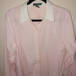 Ralph Lauren Button Shirt Pink with contrast White Sleeve hem Good Cond XL